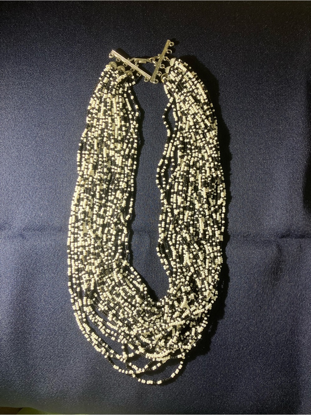 Multi-Strand Torsade Black and White Beaded Necklace
